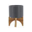 Pot à fleurs en céramique avec support en bambou - Pot moderne avec base surélevée pour l'intérieur-2128106334-2016597977-2016597955