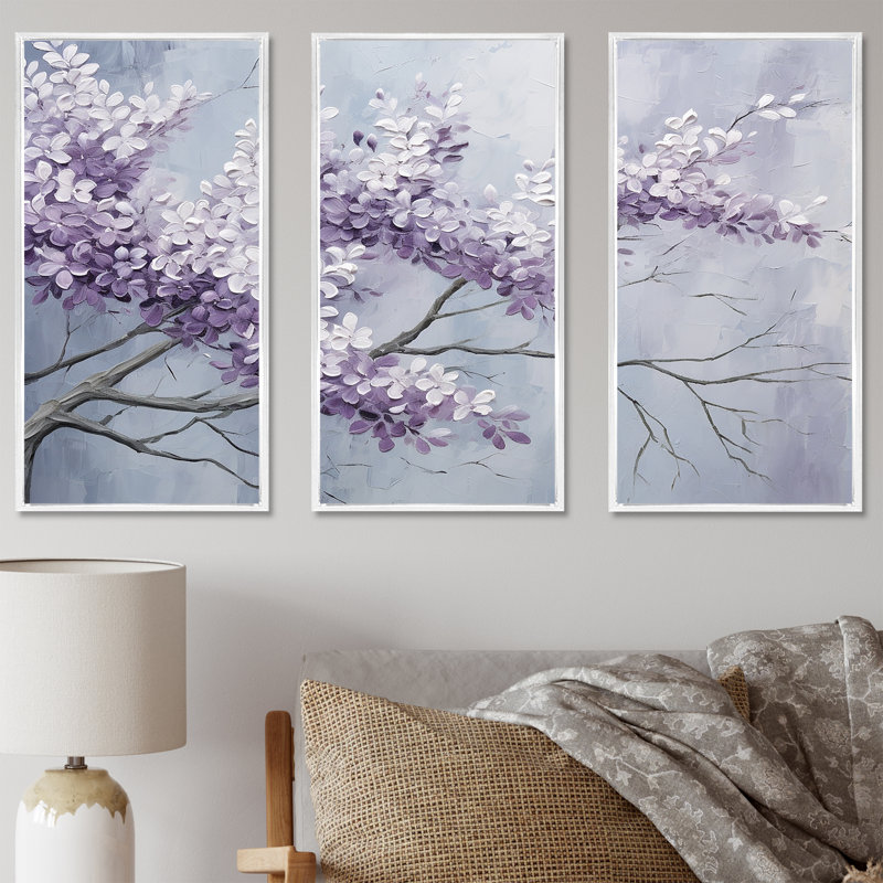 Ensemble d'art mural Maumelle - Lilas, H 28 po x l 36 po x P 1 po, Cadre flottant blanc