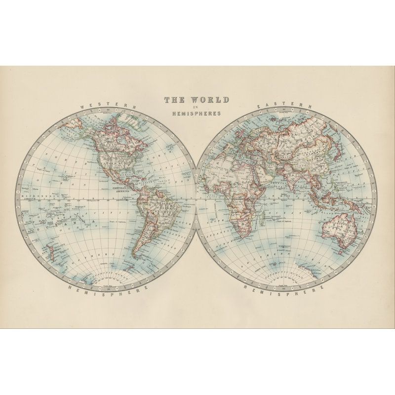 World In Hemispheres by Johnston - Graphic Art Print, 61 cm H x 91 cm W, Wrapped Canvas
