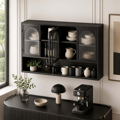 Rangement mural 47,25 po à quatre portes en verre, mural, convenant à la cuisine, au salon, à la salle de bain, noir (même SKU: W757P205949)