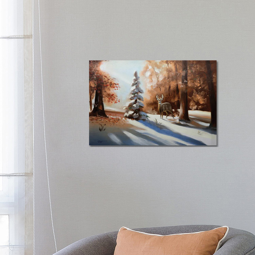 Deer At Dawn In Snowy Woods von D. "Rusty" Rust - Gallery-Wrapped Canvas Giclée