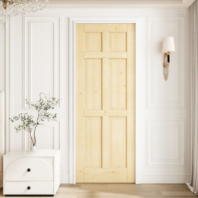 Porte dalle intérieure en bois de pin massif de 30 po x 80 po à 6 panneaux, sans finition et à peindre, fabrication robuste en bois de pin massif naturel, sans quincaillerie, pour la chambre à coucher, le placard, le couloir, le salon, le garde-manger et la salle de bain Poche, porte française et pliante