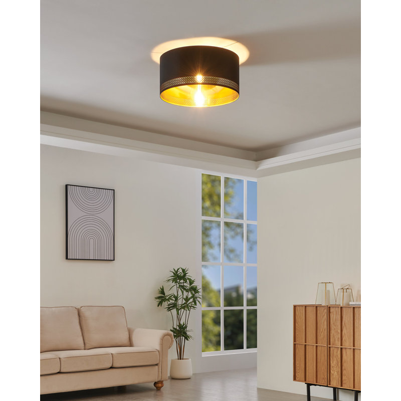 Gateshead 18-inch 1-light Black Flush Mount with Black and Gold Fabric Shade