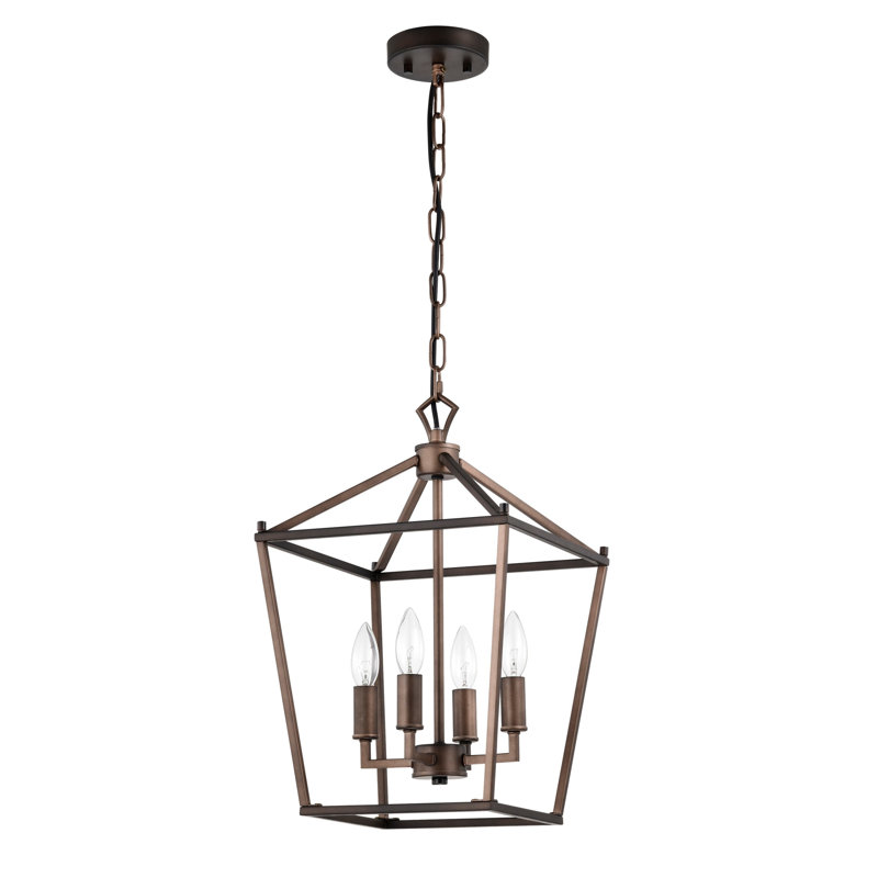 Lustre en fer de style lampadaire Buelex, Bronze huilé, H 16,9 po x l 11,8 po x P 11,8 po