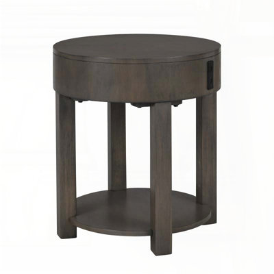Table de bout en MDF brun clair avec ports de chargement USB