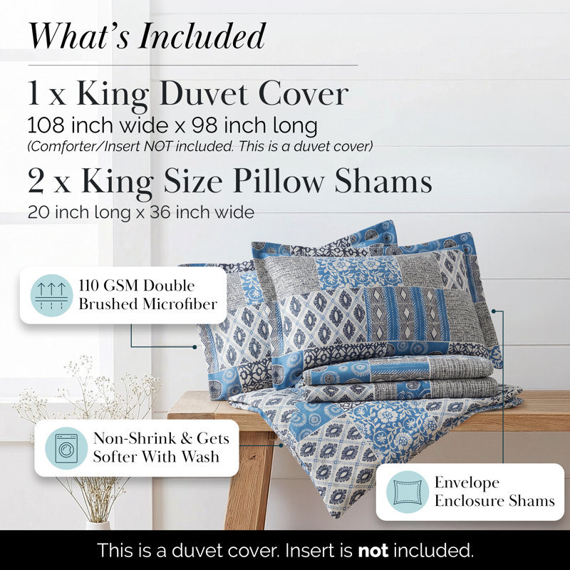 Ensemble de housse de couette réversible en microfibre Global Patchwork Collection, Bleu