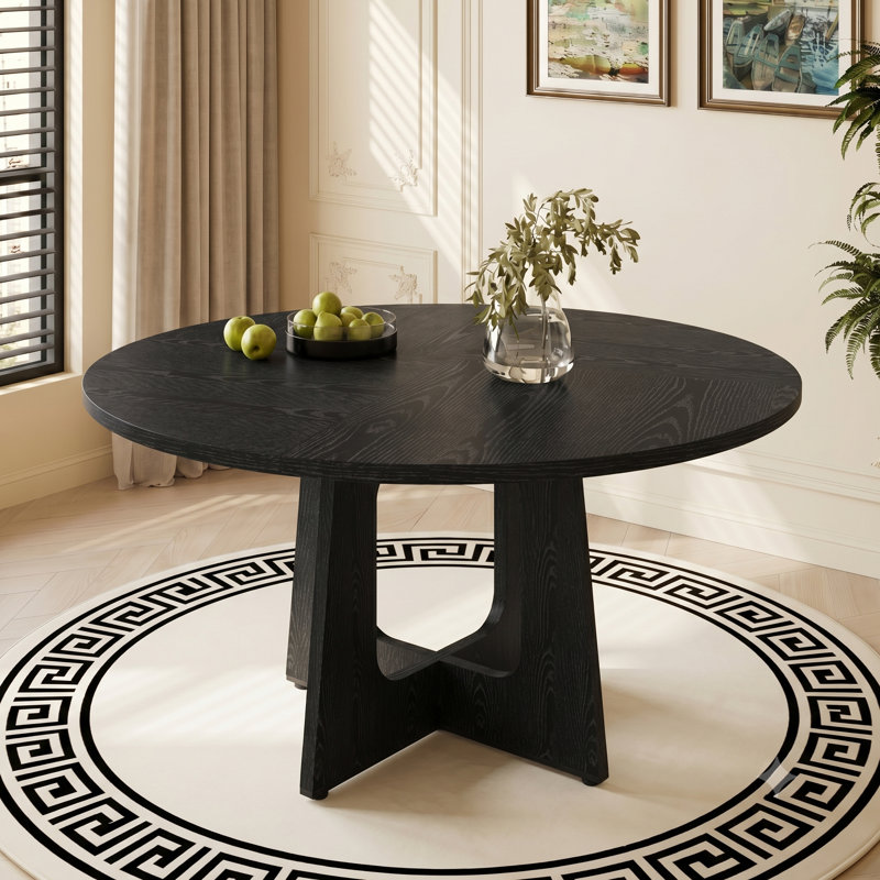 Table de salle à manger moderne 47 po avec piédestal à grain de bois architectural, Noir