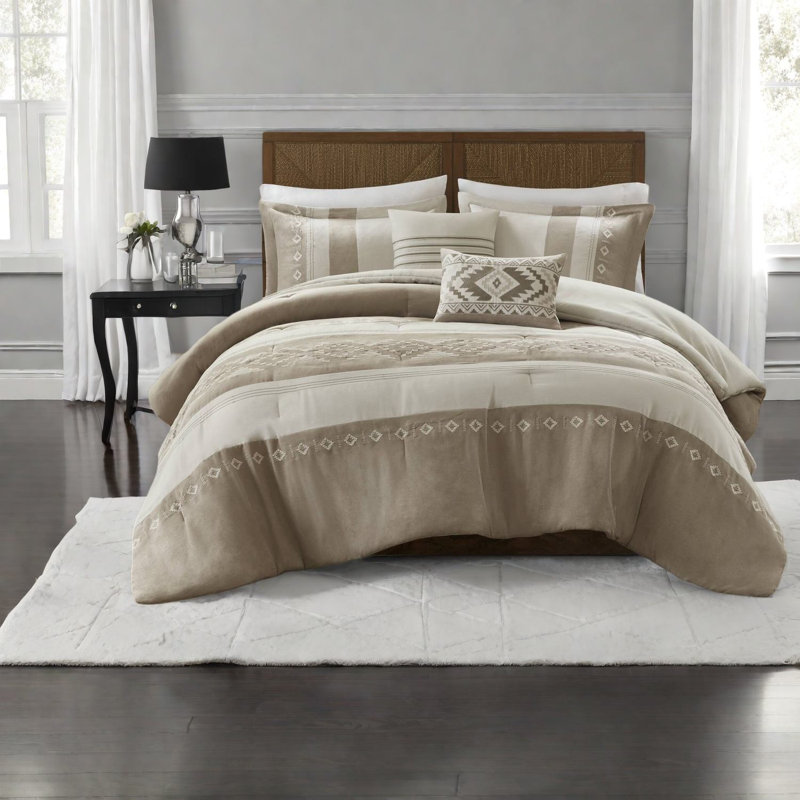 Premium King Bedding Sets, Taupe Polyester, Modern Artisanal Design, Perfect For Home