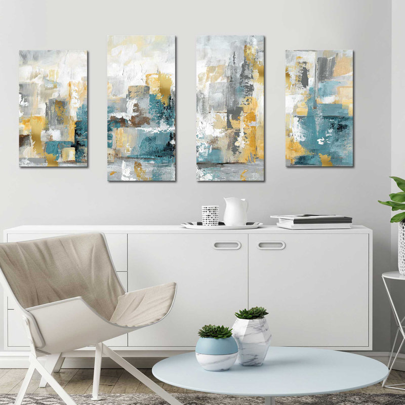 « city views i », reproduction de peinture à l’acrylique à multiples images sur toile, H 30 po x l 56 po x P 1 po