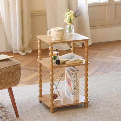 Table de bout, table d'appoint moderne avec tablette ouverte à 3 niveaux, petite table de chevet, tables de chevet, chambre pour petits espaces, salon et bureau (noyer rustique)