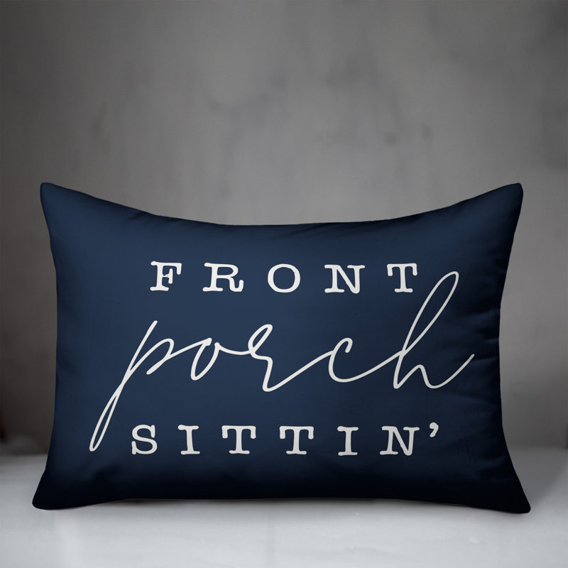 Textual Outdoor Reversible Throw Pillow, Navy