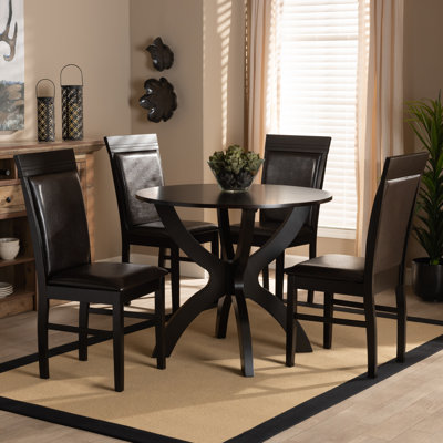 Fiske Modern And Contemporary Dark Brown Faux Leather Upholstered And Dark Brown Finished Wood 5-Piece Dining Set by Red Barrel Studio