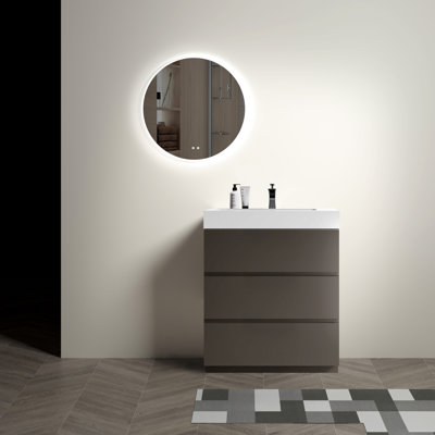 Meuble-lavabo gris de 30 po avec lavabo, grande capacité de rangement, gris lisse et lisse avec évier, rangement maximal,