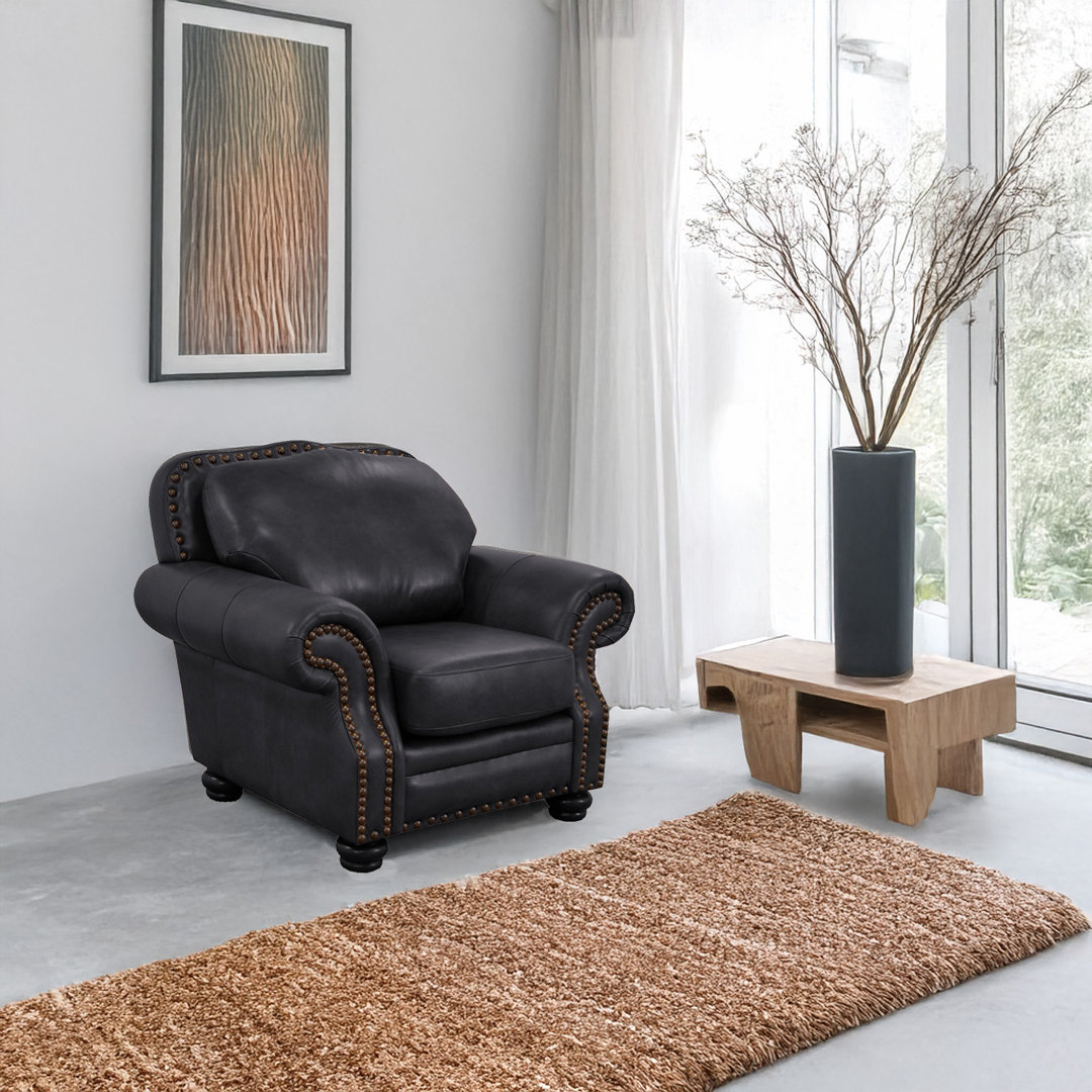 Somto 50" Genuine Leather Rolled Arm Club Chair Canora Grey 