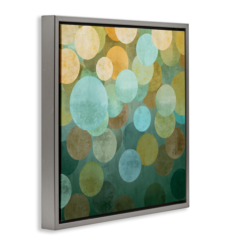 «Layered Green Circles» par Brent Nelson, Cadre flottant gris lustré, H 18 po x l 18 po x P 1,7 po