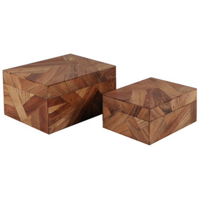 Ensemble de 2 boîtes de rangement Alia Decor, rectangulaires, tons de bois brun géométrique