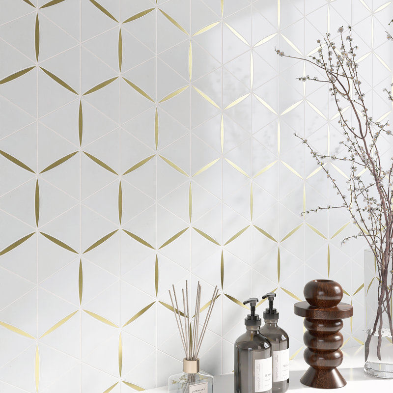 Natural Bianco 11.82 in. x 10.44 in. Hexagon Polished Marble Mosaic Tile, White/Gold