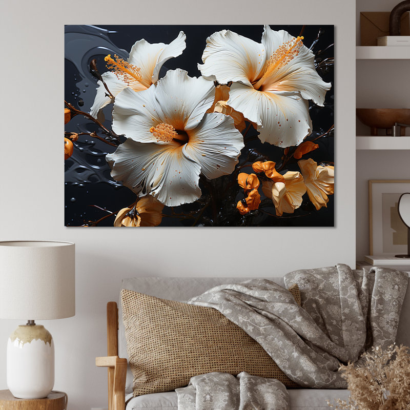 «Hibiscus Orange Blossums» sur toile, Toile tendue, H 12 po x l 20 po x P 1 po