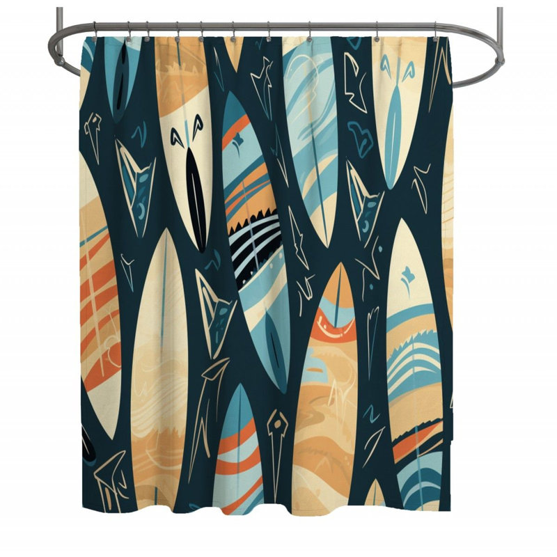 Rideau de douche Surfer - Décoration de salle de bain surf, H 73 po x l 70 po