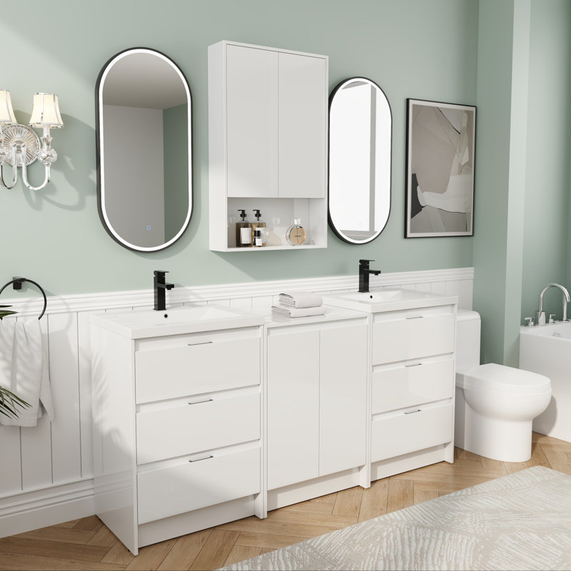 Ensemble de meuble-lavabo double 72 po avec meuble de rangement 72 po
