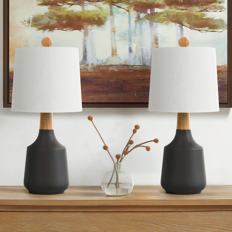 20" Modern Ceramic Decorative Table Lamp with Drum Linen shade , Black