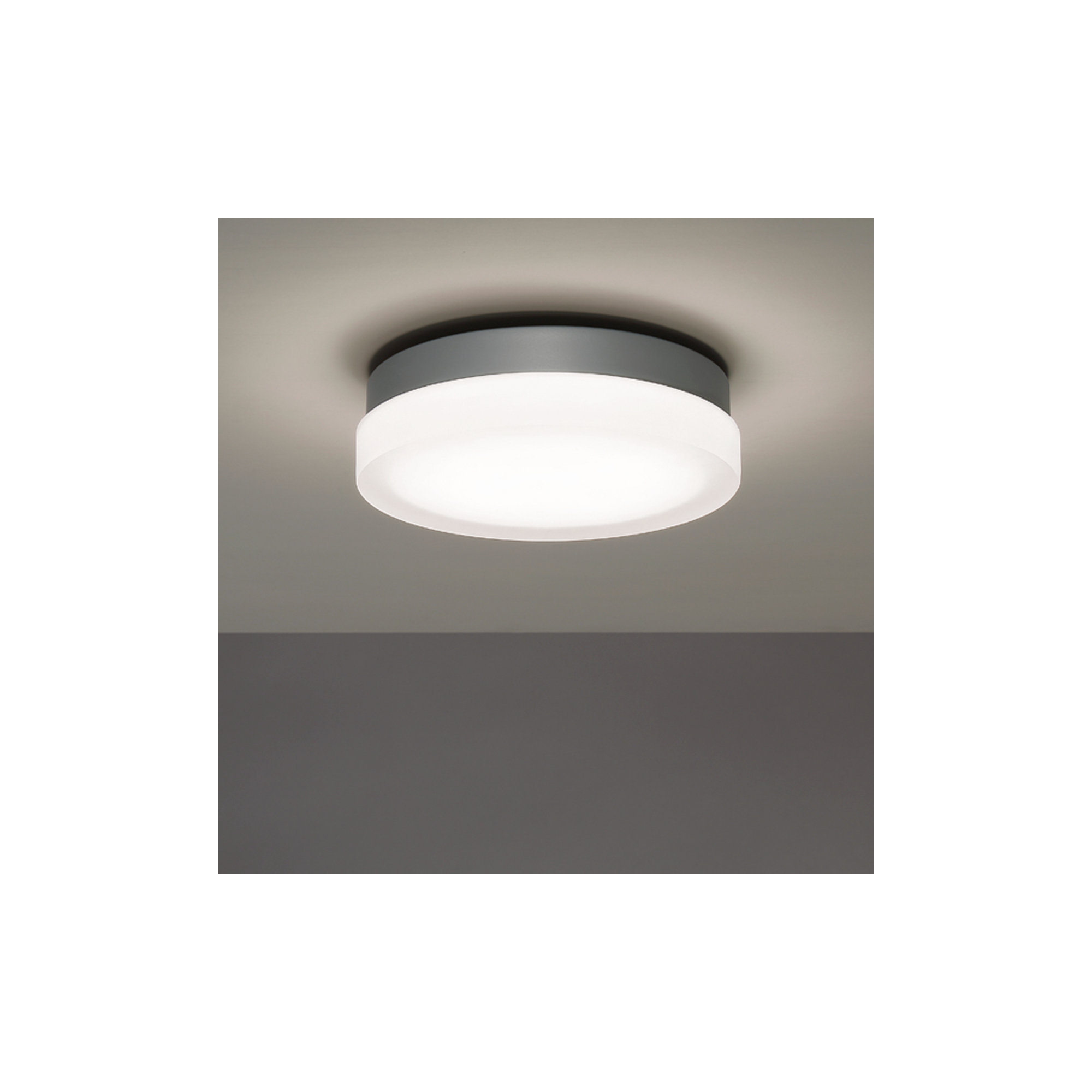 Single Light Glass LED Flush Mount, Titanium, 2.5" Hx 14" W x 14" D, 2700K