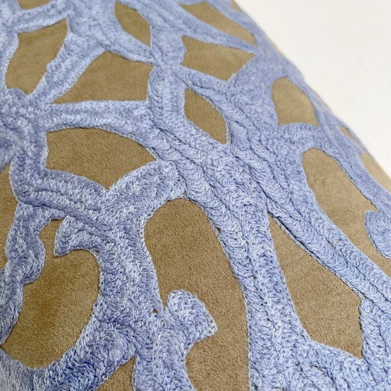 Embroidered Microsuede Reversible Throw Pillow
