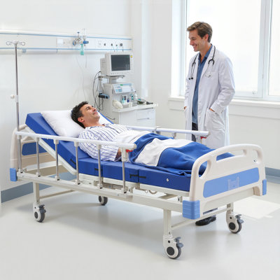 Premium 2 Function Full Electric Hospital Bed, ICU Electric Medical Bed with Backrest & Legrest Adjustment, 5" Locking Casters, High-Density Foam Mattress for Home Hospital, 550LBS Loading