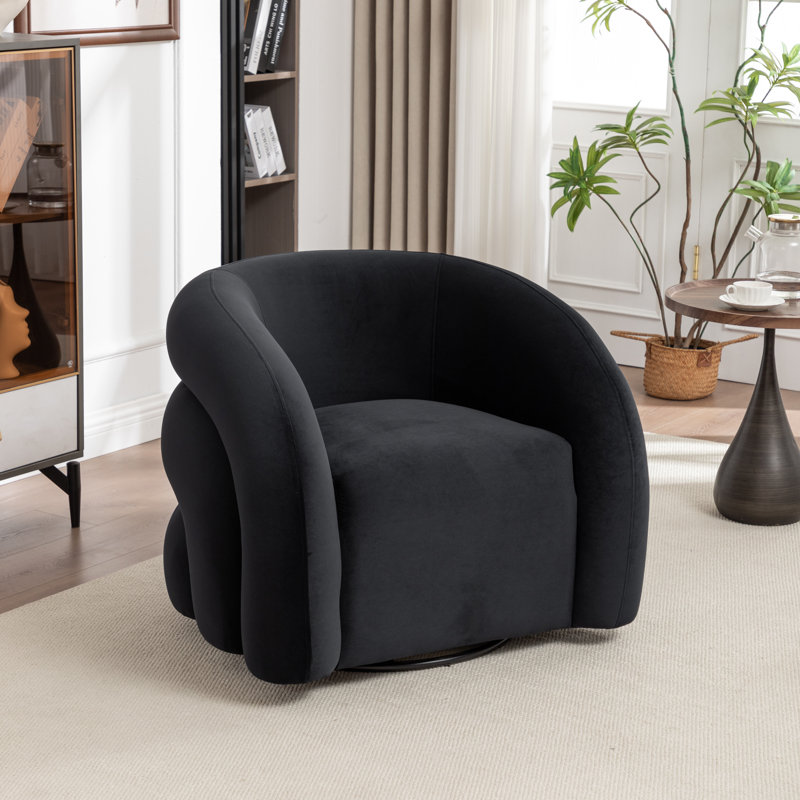 Fauteuil demi-tonneau pivotant rembourré Coyle, Velours noir, 1