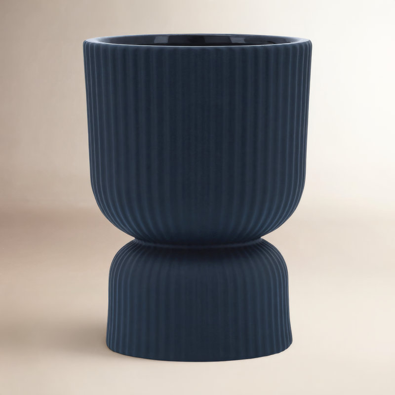 Vase en céramique 6 po, Bleu côtelé