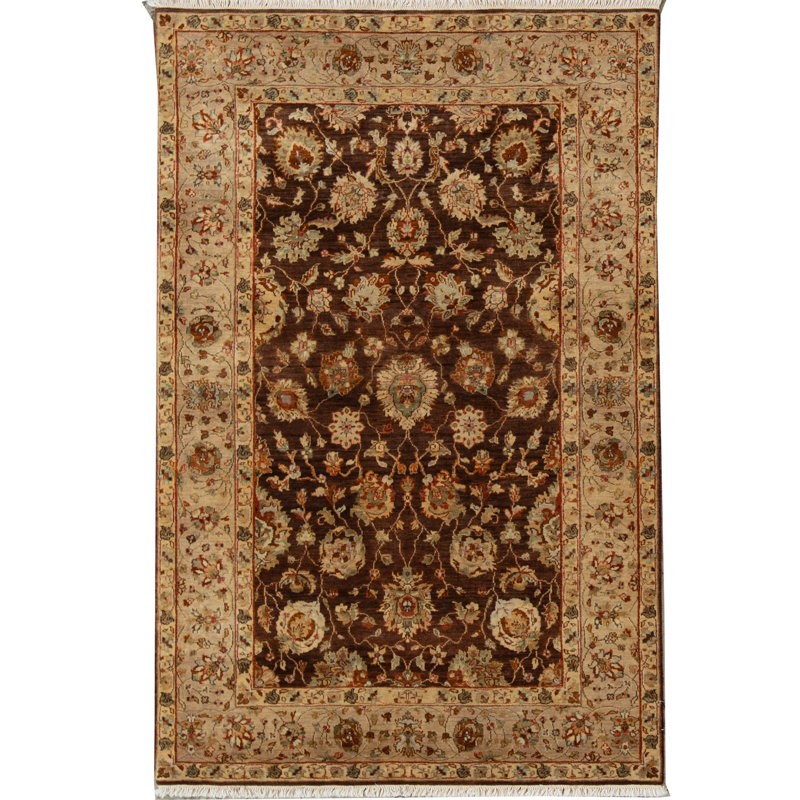 Wool Oriental Area Rug in Black/Gold/Red