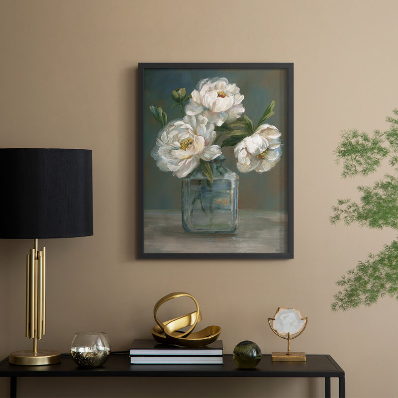 Reproduction encadrée de roses rétro - bois massif, H 11 po x l 9 po, Noir, noir, noir, noir