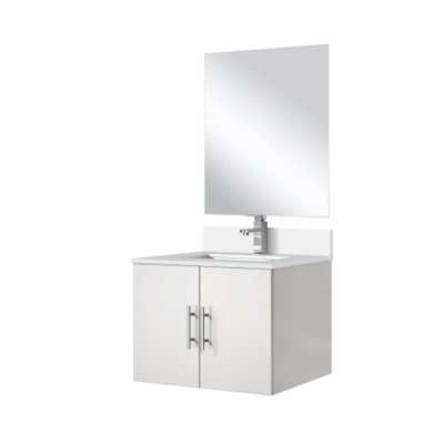 Meuble-lavabo simple.   Ensemble de comptoir en quartz, miroir et robinet