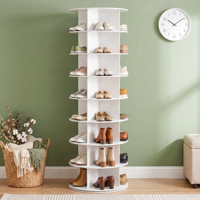 Ce support à chaussures rotatif 32 paires s'adapte à la taille de chaussures jusqu'à 10, tour de rangement de chaussures à 360 degrés avec tablette