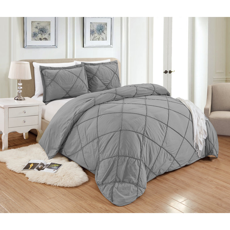 Ensemble de housse de couette 3 pièces Sherry, Housse de couette grand + 2 taies décoratives, Gris