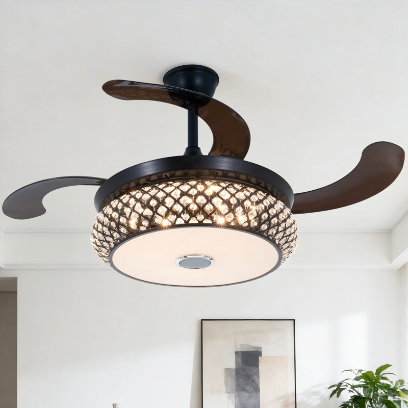 42" Crystal Ceiling Fan With Rgb Light, Bluetooth Speaker, Timer, Mute Motor, Remote Control