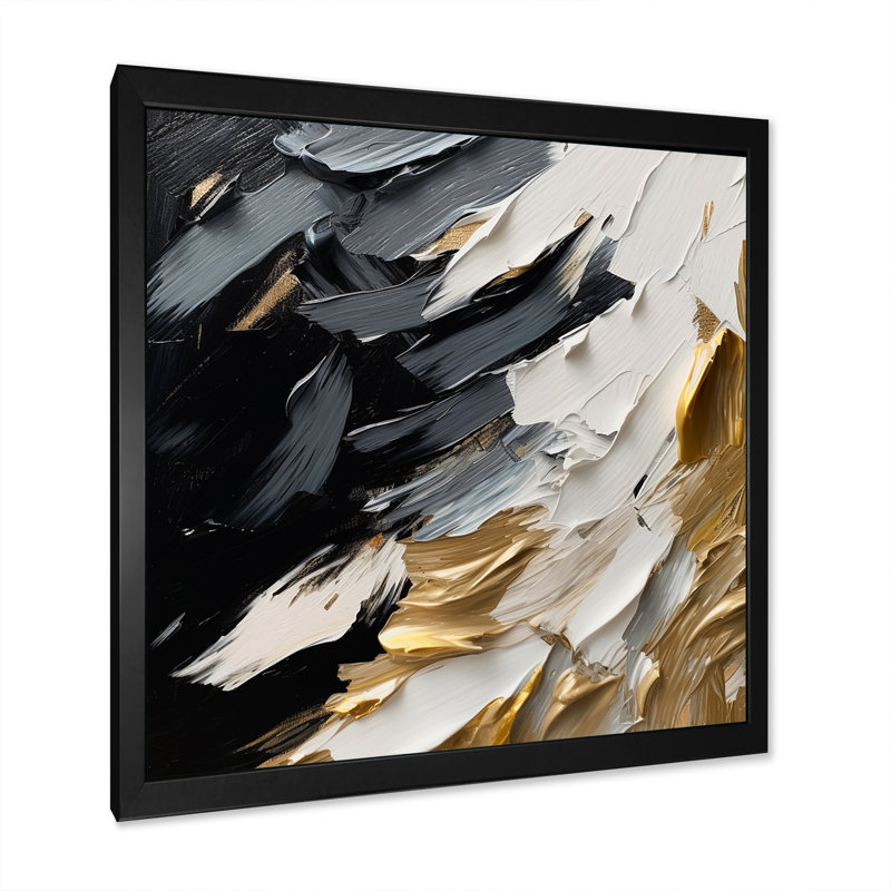 Golden Wave Reflections V - Art mural abstrait grand, Impression noire sur toile encadrée, H 16 po x l 16 po x P 1 po