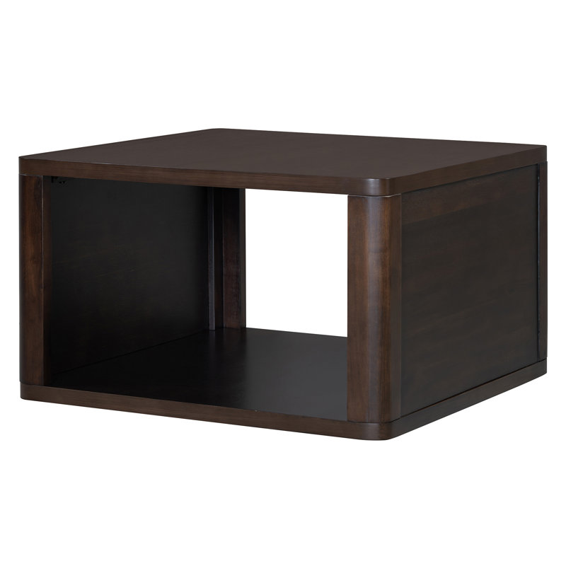 Square farmhouse coffee table in dark brown, 30.8", with 2-tier storage and half open storage compartment