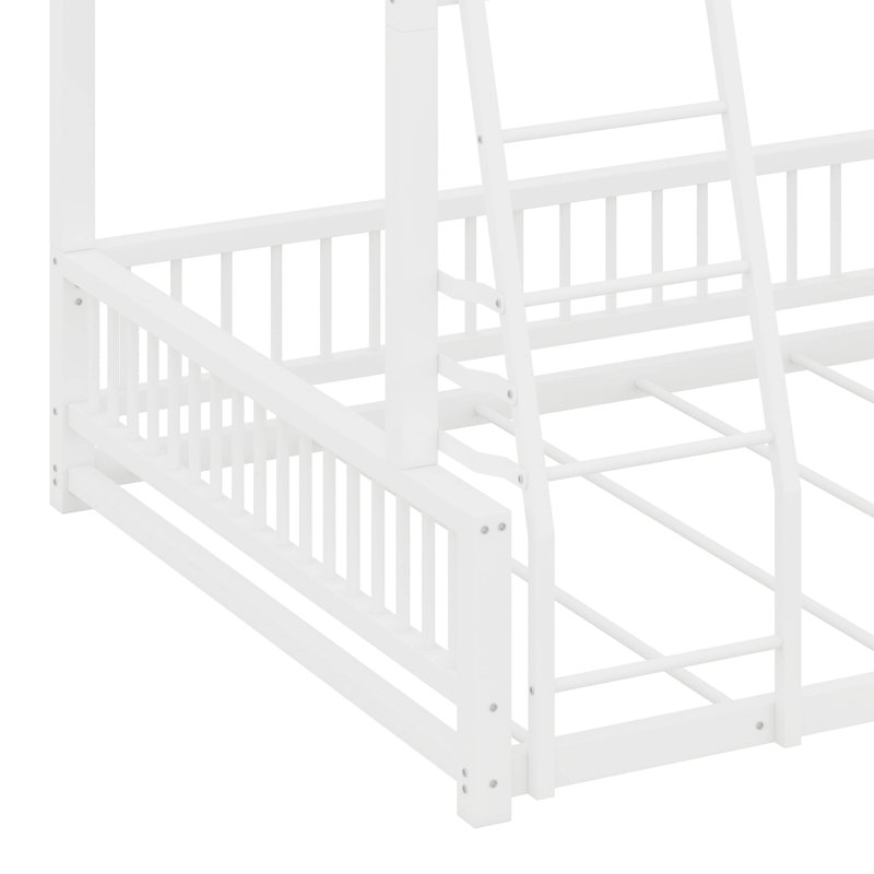 Convertible Metal Bed With Guardrails And Ladder, Full XL, White