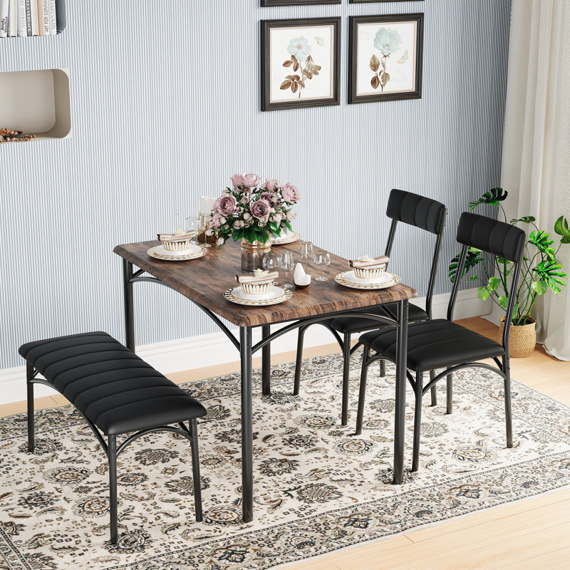 Ensemble de table de salle à manger pour 4 personnes, table de cuisine avec banc rembourré et 2 chaises, peu encombrant