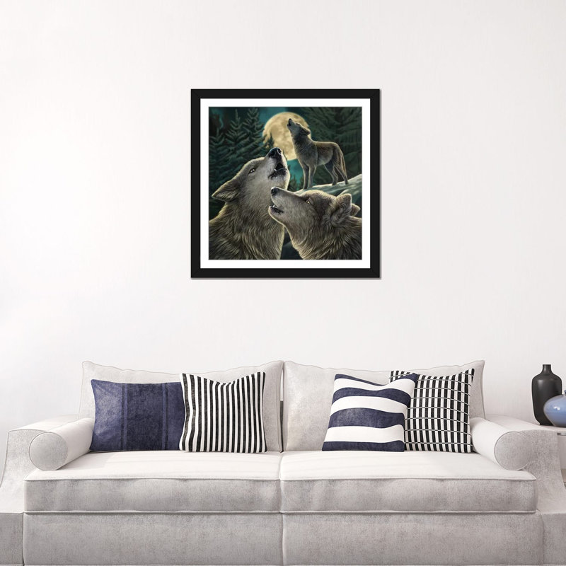 « loup song », impression sur toile, H 16 po x l 16 po x P 1 po, Papier d'art encadré noir, Blanc