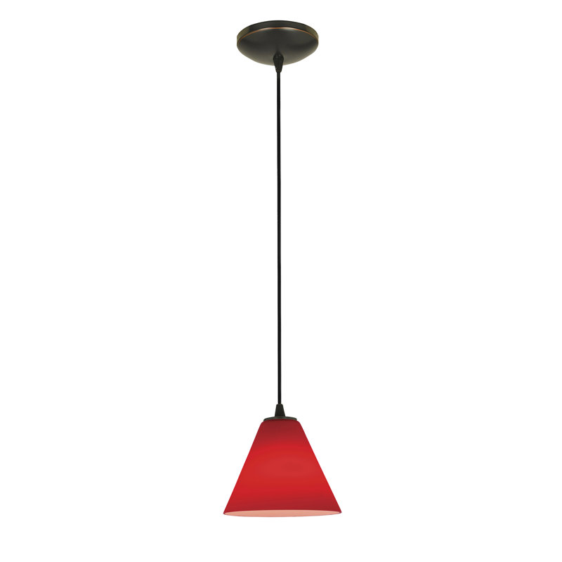 Luminaire suspendu 1 lumière à cône simple Cathey, Cordon, Rouge, Bronze huilé