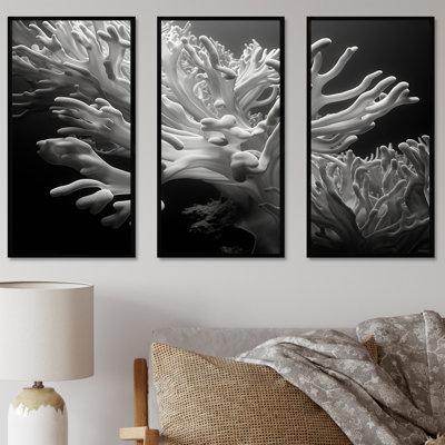 Ensemble de décorations murales noir et blanc Anemoner Color Photo IV - Coastal Coral Under Water