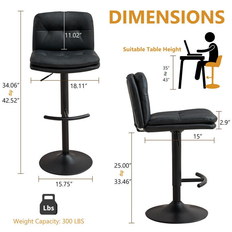 Ensemble de 3 tabourets de bar modernes pivotants, noir, Noir, 3