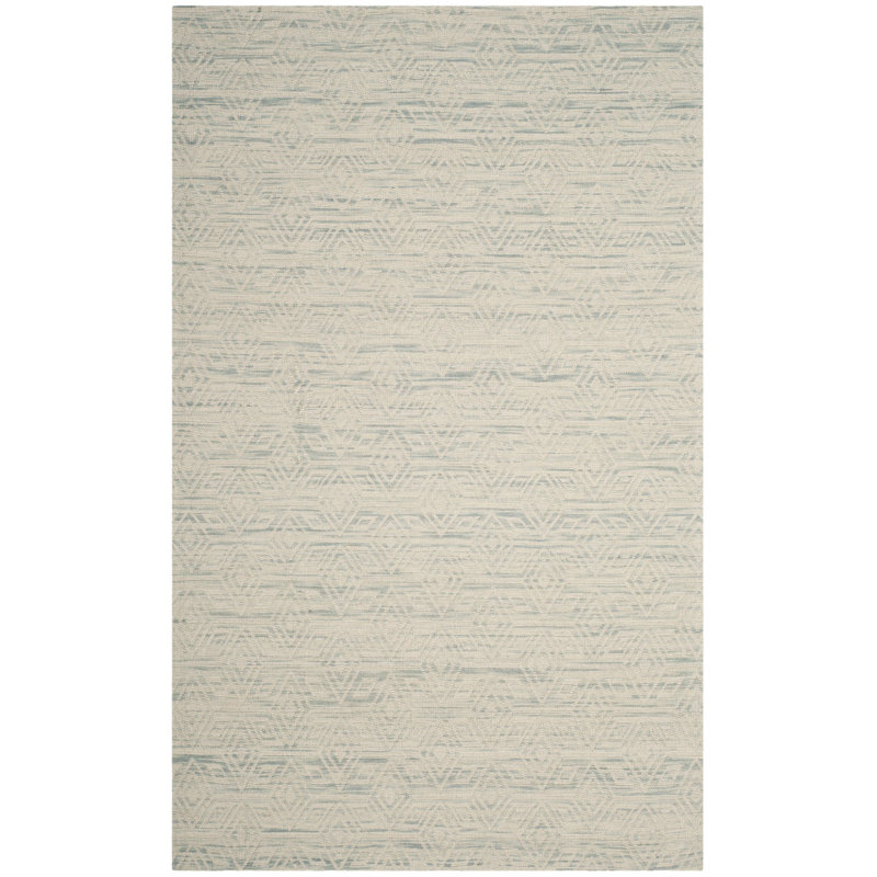 Ivory and Light Blue Hand-Tufted Wool Area Rug, 5' x 8'