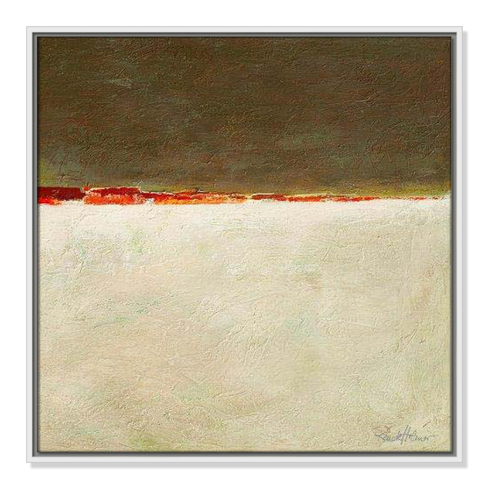 Orange Horizon I by Renate Holzner, 25.5'' H x 25.5'' W x 2'' D, White Framed