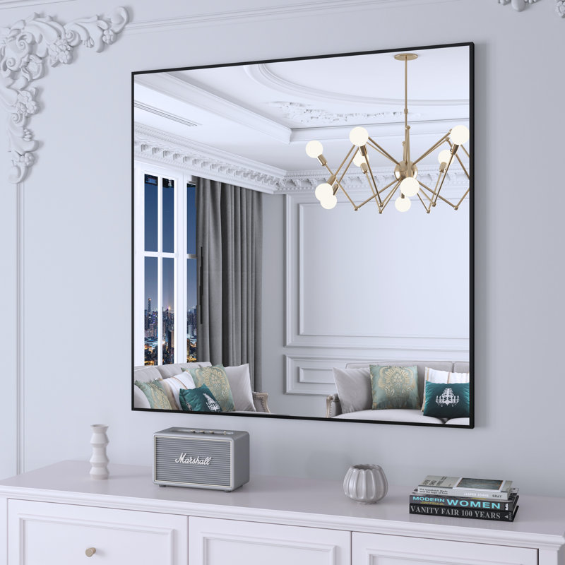 Miroir d'appoint Lesamuel, 36 po x 36 po, Noir mat, Carrée