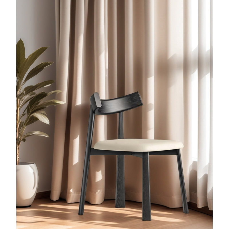 Chaise de salle à manger minimaliste en bois massif avec dossier, Blanc