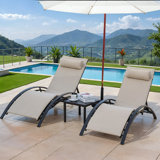 3 pcs Poolchairs Patio Chaise Lounge Set with Headrest, 5-Level Adjustable Sunbathing Tanning Poolside Recliner Chairs with Side Table for Outdoor Beach