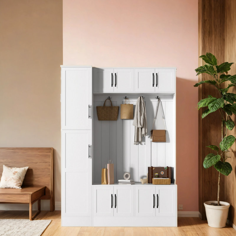 Portemanteaux moderne de 79 pouces de hauteur avec range-chaussures, Naturel